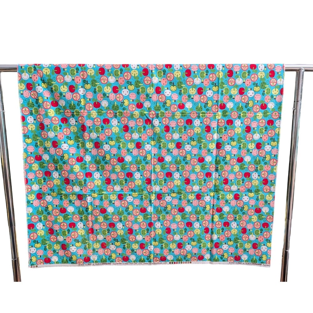 Suzy Ultman Robert Kaufman Appleville Apple Fabric Blue Cotton 1 Yard 36x44